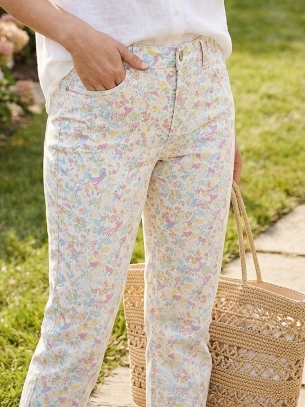 Talbots jegging crop high waist Floral Pastel Multicolor Jeans